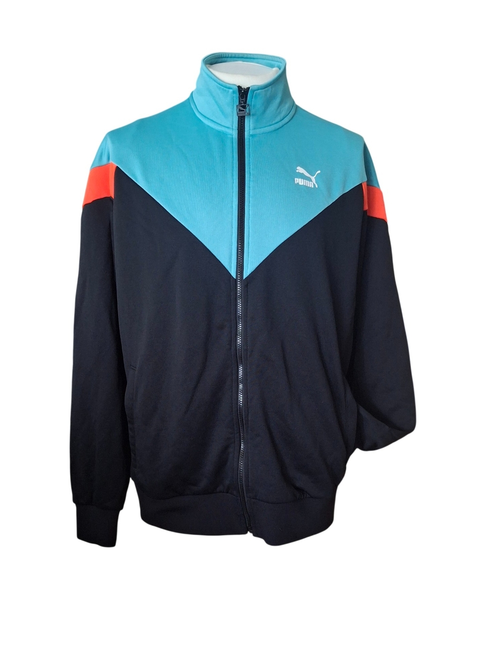 Puma Men’s Black & Teal Track Jacket with Red Accent XL